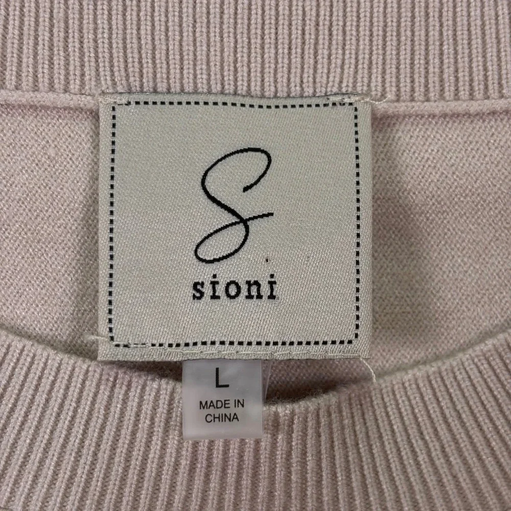 Sioni Women Sweater Size L Pink Dragonfly‎ Print Silky Front Knit Back Pullover